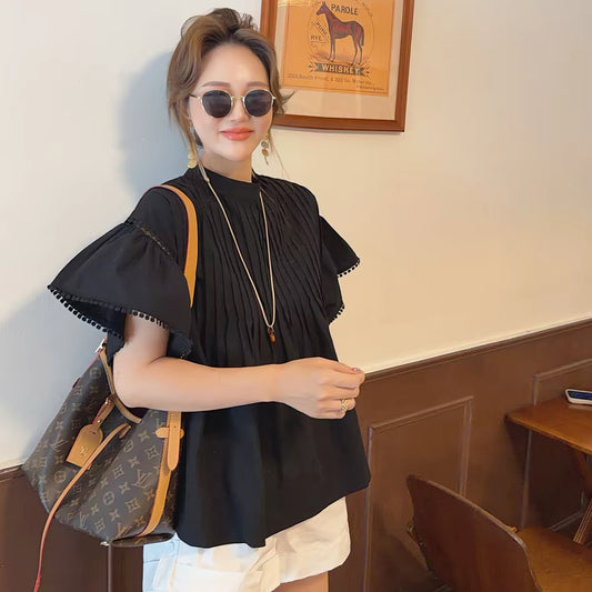 [Regular Price: 229 | Clearance Flash Sale: Non-returnable/Non-exchangeable] Loose-fitting black shirt—flattering, slimming, and youthful