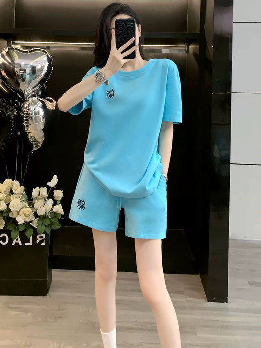 Casual sports short-sleeved suit for women summer 2025 loose trendy shorts two-piece suit fashionable age-reducing slimming running