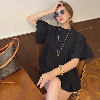[Regular Price: 229 | Clearance Flash Sale: Non-returnable/Non-exchangeable] Loose-fitting black shirt—flattering, slimming, and youthful