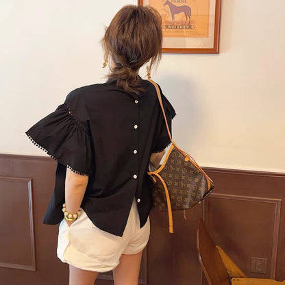 [Regular Price: 229 | Clearance Flash Sale: Non-returnable/Non-exchangeable] Loose-fitting black shirt—flattering, slimming, and youthful