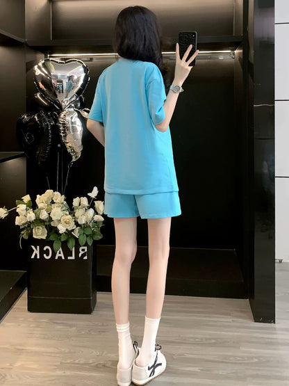 Casual sports short-sleeved suit for women summer 2025 loose trendy shorts two-piece suit fashionable age-reducing slimming running