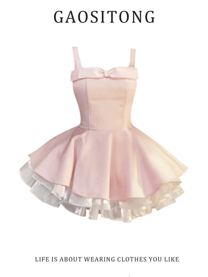 GAOSITONG Elegant Bow-Tie Sundress Autumn/Winter 2025 Birthday Evening Gown Puffy Princess Dress