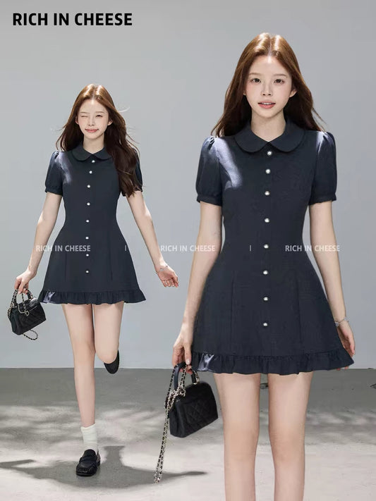 Jinchuanchuan Galaxy Academy – Summer Vintage-Style Preppy Dress: Exquisite, Youthful, and Flattering with a Peter Pan Collar and Cinched Waist