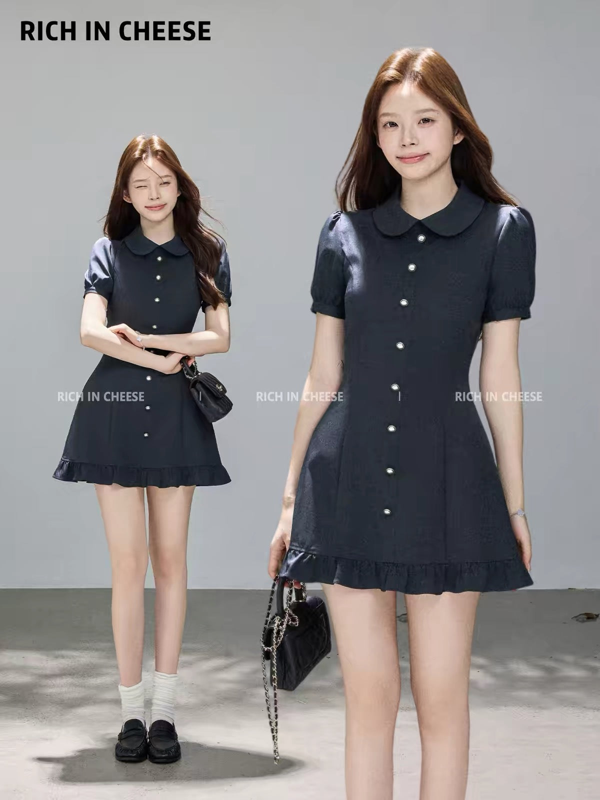 Jinchuanchuan Galaxy Academy – Summer Vintage-Style Preppy Dress: Exquisite, Youthful, and Flattering with a Peter Pan Collar and Cinched Waist