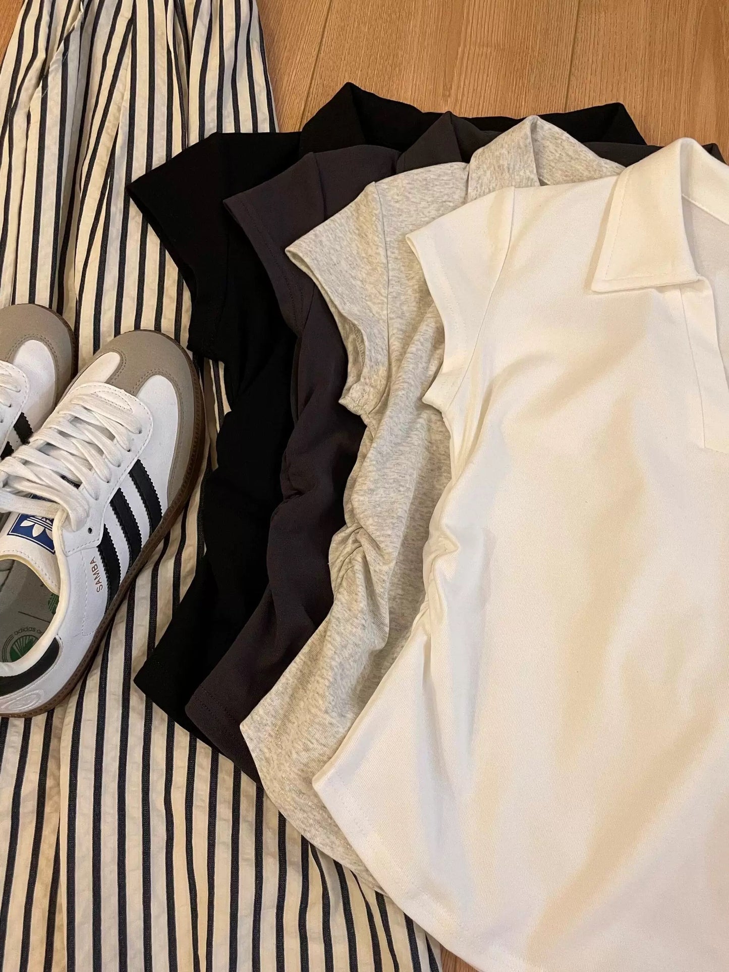 Hangzhou Sijiqing Thirteen Lines High-end Women's Wear Slim Waist Top POLO Shirt Lapel Short Sleeve Shoulder T-Shirt Summer