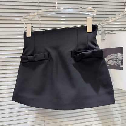 Popular online style, 2025 autumn new arrival, elegant and sophisticated high-waisted A-line mini skirt with 3D bow design.