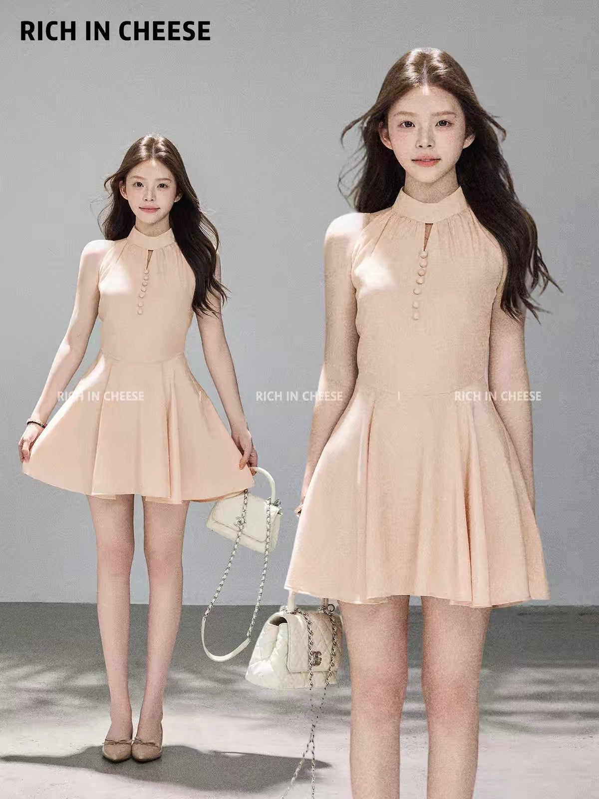 Jinchuanchuan "Muse Girl" — A lightweight, romantic summer halter-neck dress featuring a waist-cinching design and an elegant, youthful vibe.