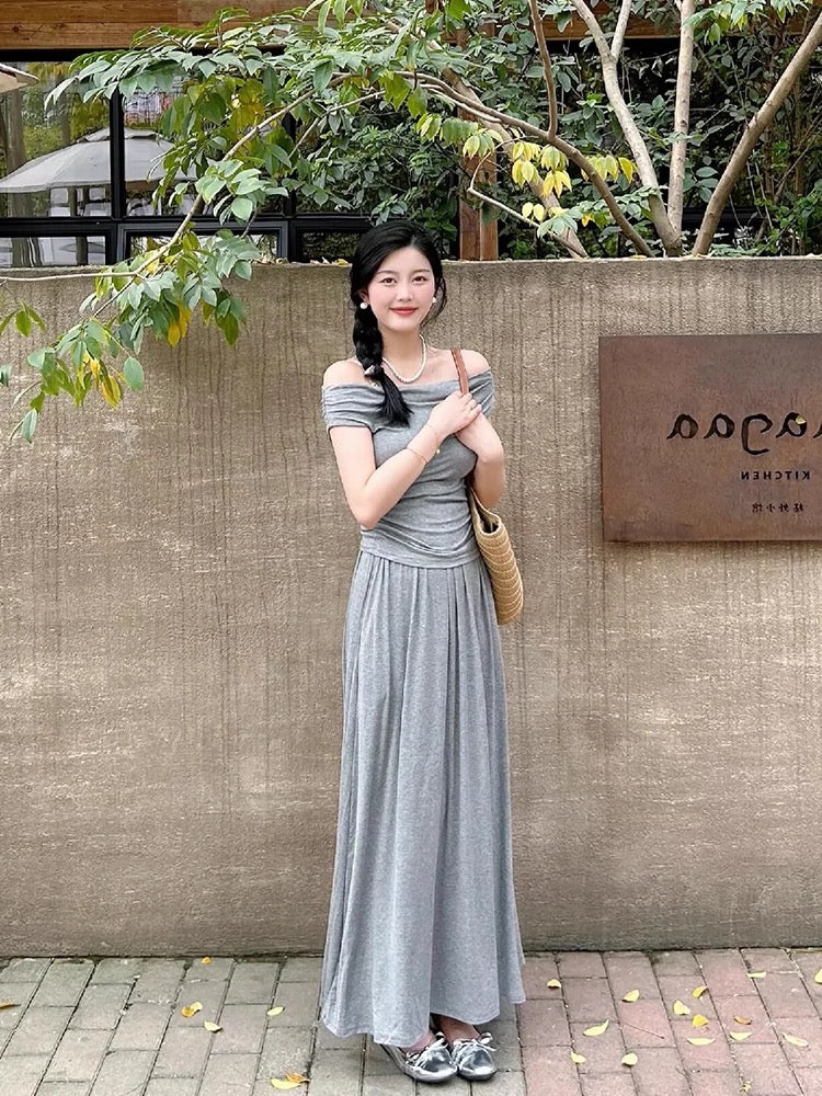 Dress Grey Skirt Korean Fashion Simple Gray Overall Skirt TIDE