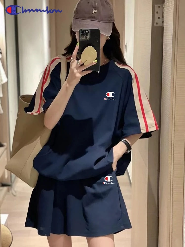 Campus Champion Sportswear Suit Women's 2024 New Summer Casual Small Loose Short-Sleeved Shorts Two-piece Set