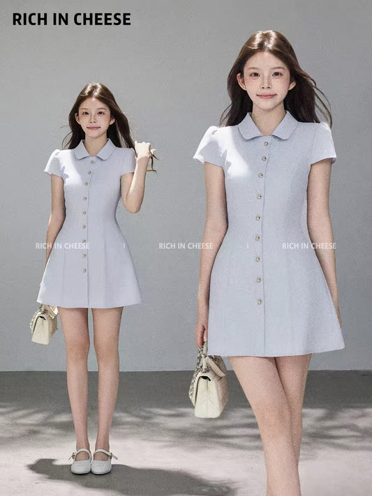 Jinchuanchuan "Sea Salt Romance" — A chic, slimming, and waist-cinching summer dress featuring an elegant, high-end "Chanel-style" aesthetic.