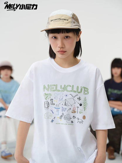 NELY Little Nelly Cartoon Graffiti Cotton Short-sleeved T-shirt Men and Women 2025 Summer New Fashion Brand Inner Half-sleeved Top