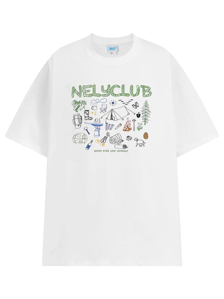 NELY Little Nelly Cartoon Graffiti Cotton Short-sleeved T-shirt Men and Women 2025 Summer New Fashion Brand Inner Half-sleeved Top