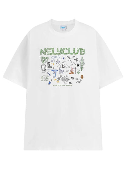 NELY Little Nelly Cartoon Graffiti Cotton Short-sleeved T-shirt Men and Women 2025 Summer New Fashion Brand Inner Half-sleeved Top