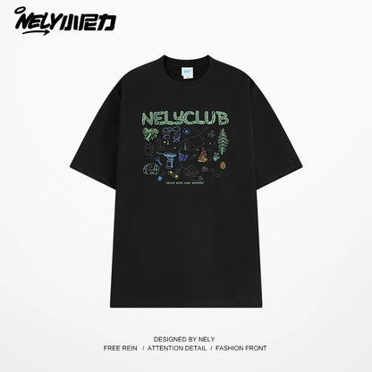 NELY Little Nelly Cartoon Graffiti Cotton Short-sleeved T-shirt Men and Women 2025 Summer New Fashion Brand Inner Half-sleeved Top