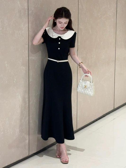 LILI Li Lijia [Jenny's Daughter] French temperament black and white contrast long skirt 2025 summer fishtail dress