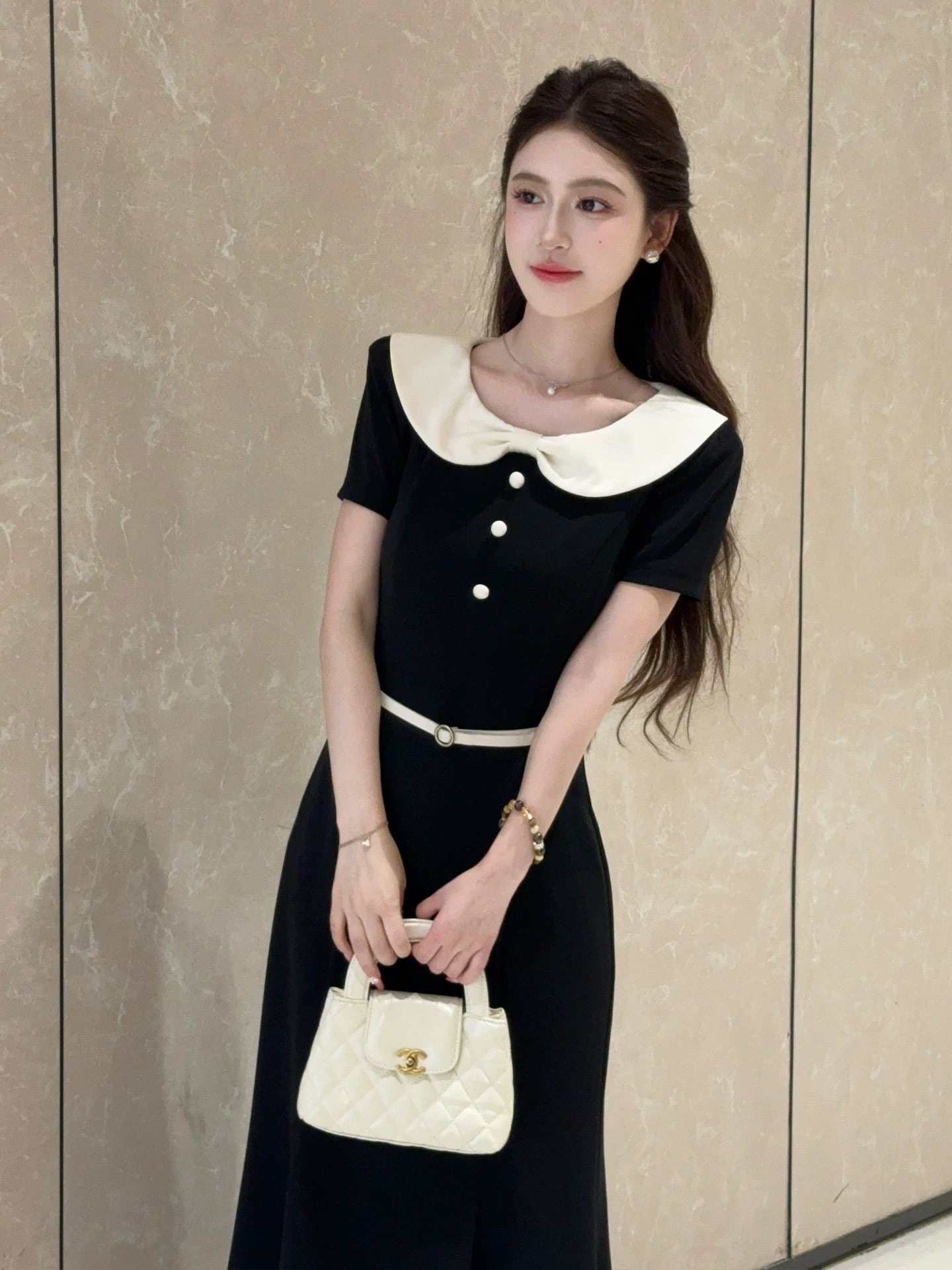 LILI Li Lijia [Jenny's Daughter] French temperament black and white contrast long skirt 2025 summer fishtail dress