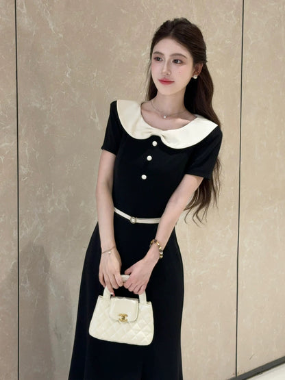 LILI Li Lijia [Jenny's Daughter] French temperament black and white contrast long skirt 2025 summer fishtail dress