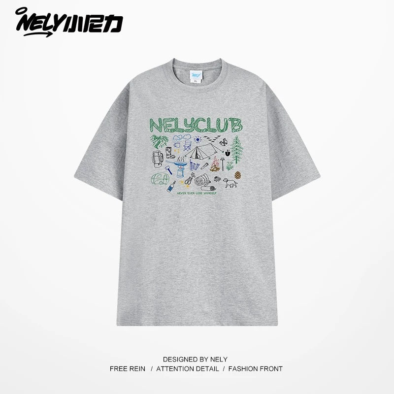 NELY Little Nelly Cartoon Graffiti Cotton Short-sleeved T-shirt Men and Women 2025 Summer New Fashion Brand Inner Half-sleeved Top