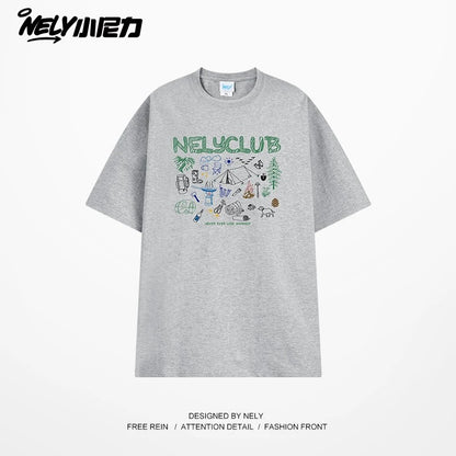 NELY Little Nelly Cartoon Graffiti Cotton Short-sleeved T-shirt Men and Women 2025 Summer New Fashion Brand Inner Half-sleeved Top