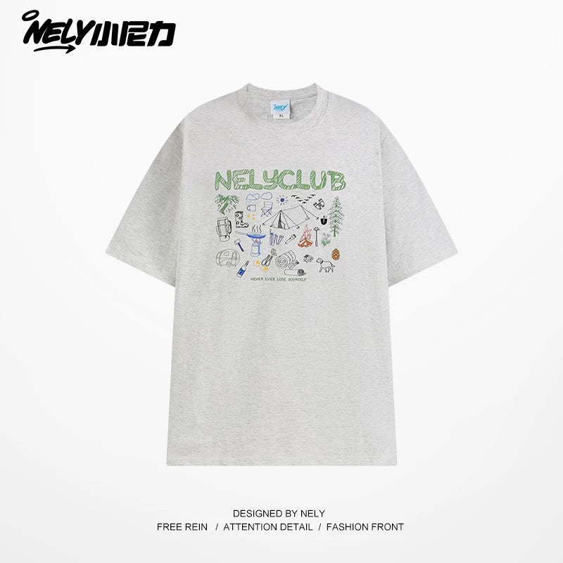 NELY Little Nelly Cartoon Graffiti Cotton Short-sleeved T-shirt Men and Women 2025 Summer New Fashion Brand Inner Half-sleeved Top