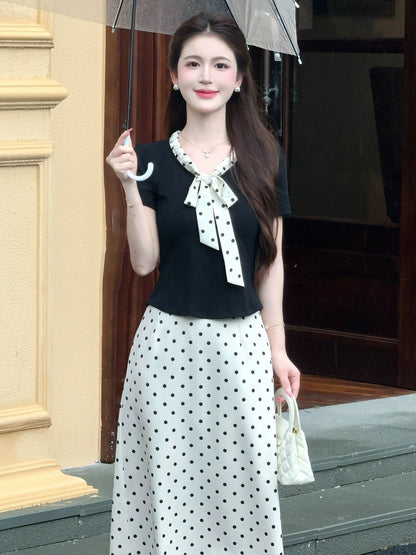 LILI Li Lijia [Southern France Manor] French Hepburn style two-piece suit 2025 summer polka dot black and white suit