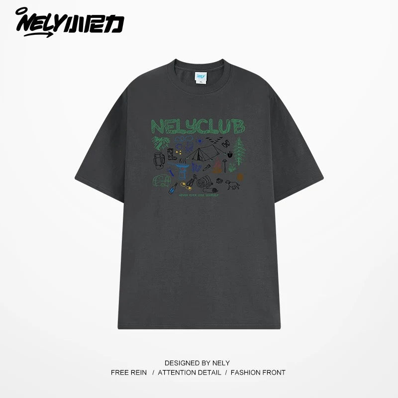 NELY Little Nelly Cartoon Graffiti Cotton Short-sleeved T-shirt Men and Women 2025 Summer New Fashion Brand Inner Half-sleeved Top