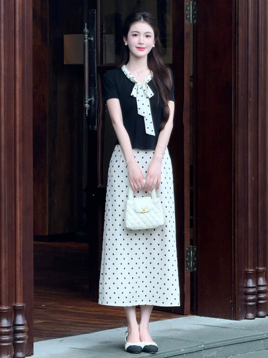 LILI Li Lijia [Southern France Manor] French Hepburn style two-piece suit 2025 summer polka dot black and white suit