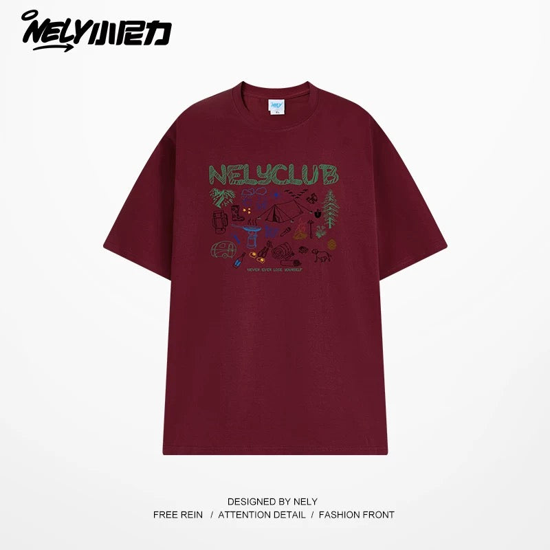 NELY Little Nelly Cartoon Graffiti Cotton Short-sleeved T-shirt Men and Women 2025 Summer New Fashion Brand Inner Half-sleeved Top