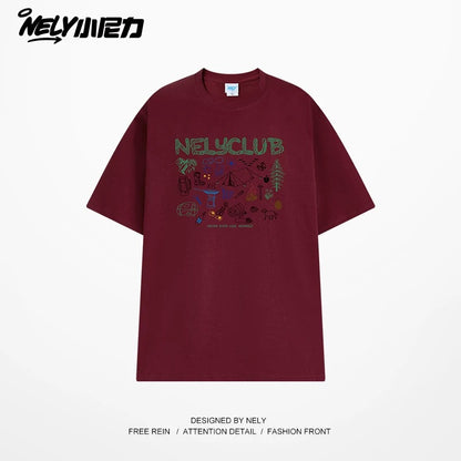 NELY Little Nelly Cartoon Graffiti Cotton Short-sleeved T-shirt Men and Women 2025 Summer New Fashion Brand Inner Half-sleeved Top