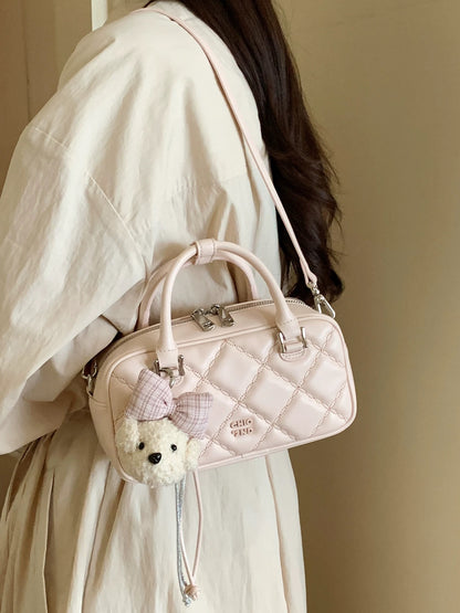 Chio2nd Soft Cherry Blossom Pink Diamond Pattern Handbag, 2026 New Spring Fashion Crossbody Bag for Women