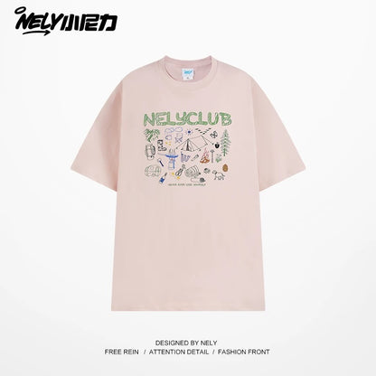 NELY Little Nelly Cartoon Graffiti Cotton Short-sleeved T-shirt Men and Women 2025 Summer New Fashion Brand Inner Half-sleeved Top