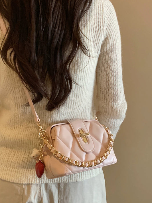 Chio2nd Warm Winter Evening Party Box Bag, Niche and Elegant Handbag for Women, Pink Diamond Pattern Shoulder/Crossbody Bag