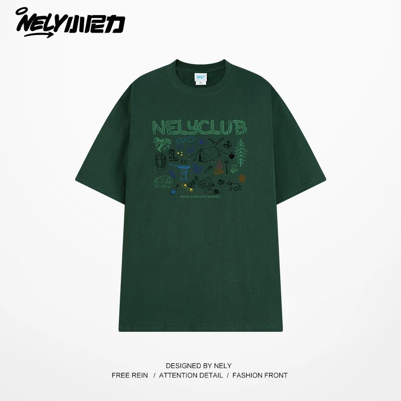 NELY Little Nelly Cartoon Graffiti Cotton Short-sleeved T-shirt Men and Women 2025 Summer New Fashion Brand Inner Half-sleeved Top
