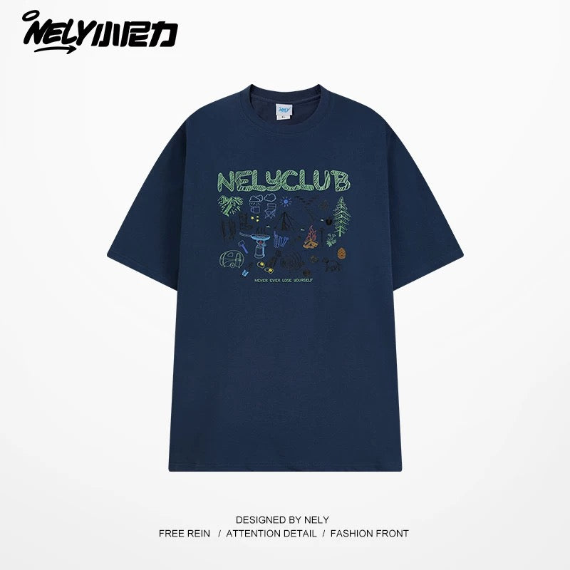NELY Little Nelly Cartoon Graffiti Cotton Short-sleeved T-shirt Men and Women 2025 Summer New Fashion Brand Inner Half-sleeved Top