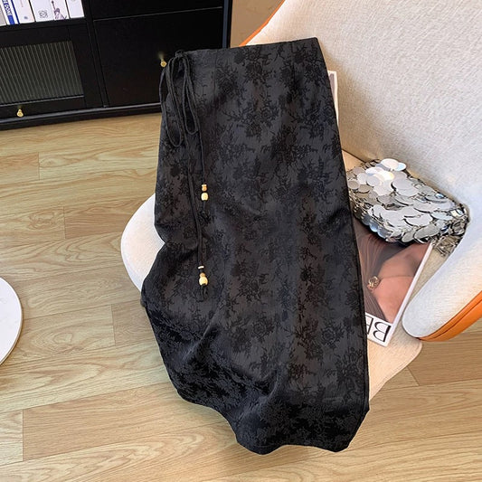 The counter has withdrawn the scissor label new Chinese style retro jacquard skirt for women spring new high waist slimming slit one step skirt