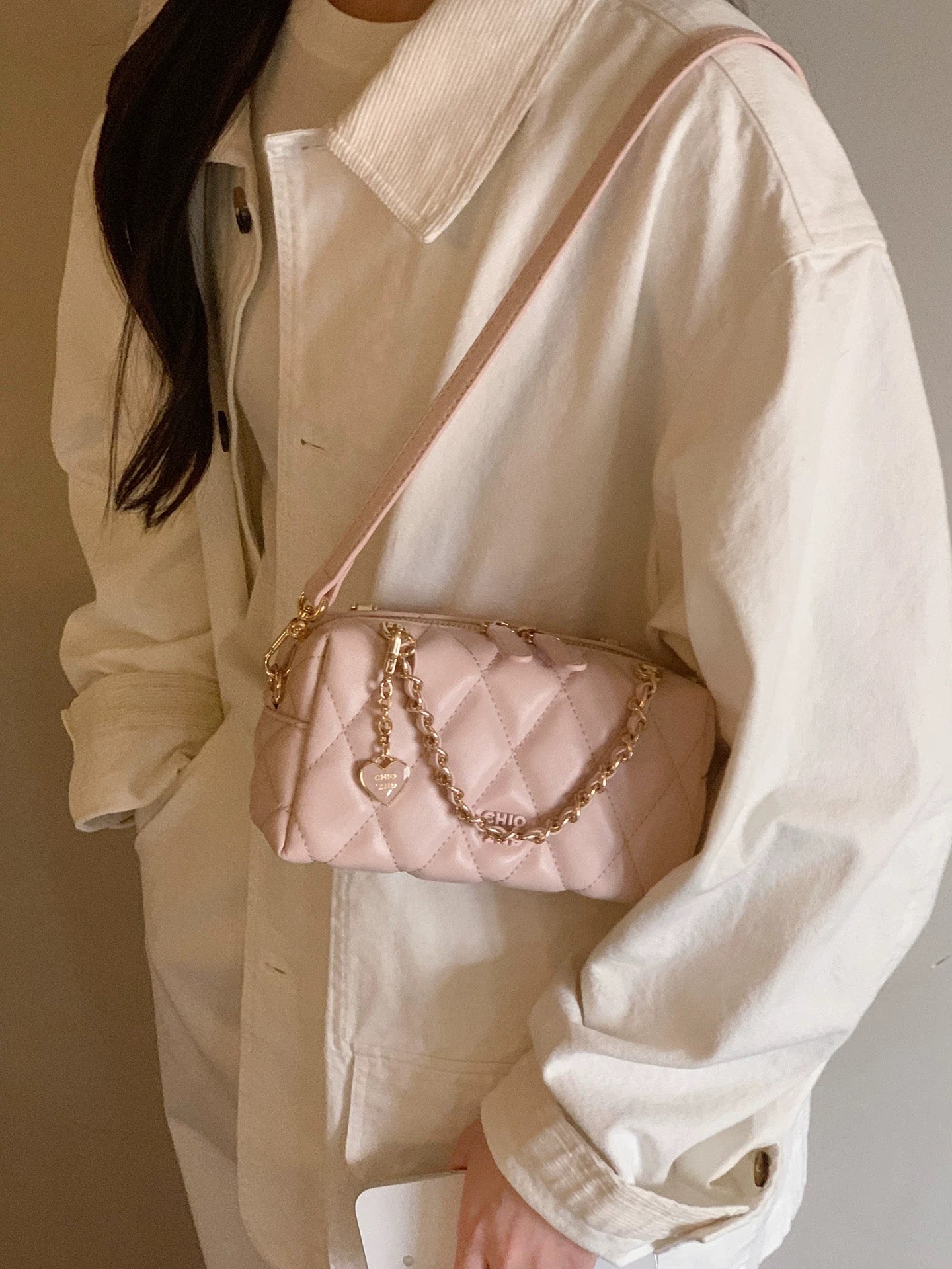 Chio2nd Elegant Prelude Pillow Bag, Pink Exquisite Diamond Pattern Bag, Women's Handbag, Shoulder Bag, Crossbody Bag