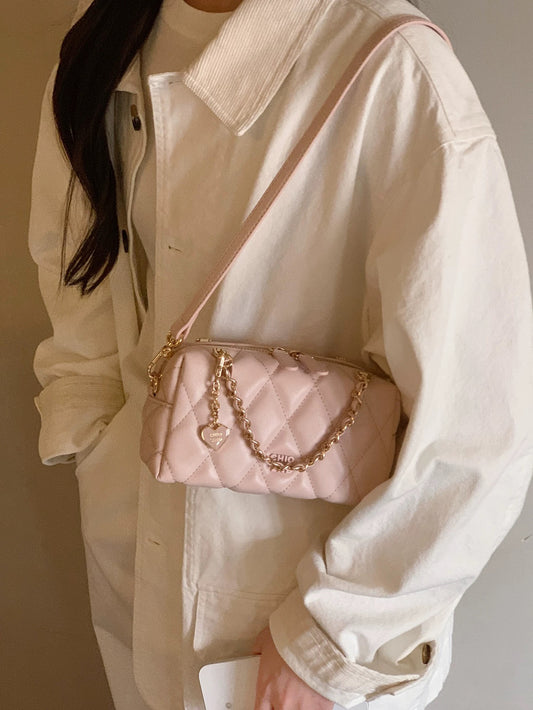 Chio2nd Elegant Prelude Pillow Bag, Pink Exquisite Diamond Pattern Bag, Women's Handbag, Shoulder Bag, Crossbody Bag