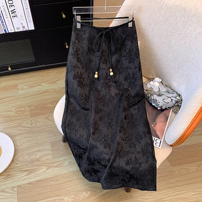 The counter has withdrawn the scissor label new Chinese style retro jacquard skirt for women spring new high waist slimming slit one step skirt