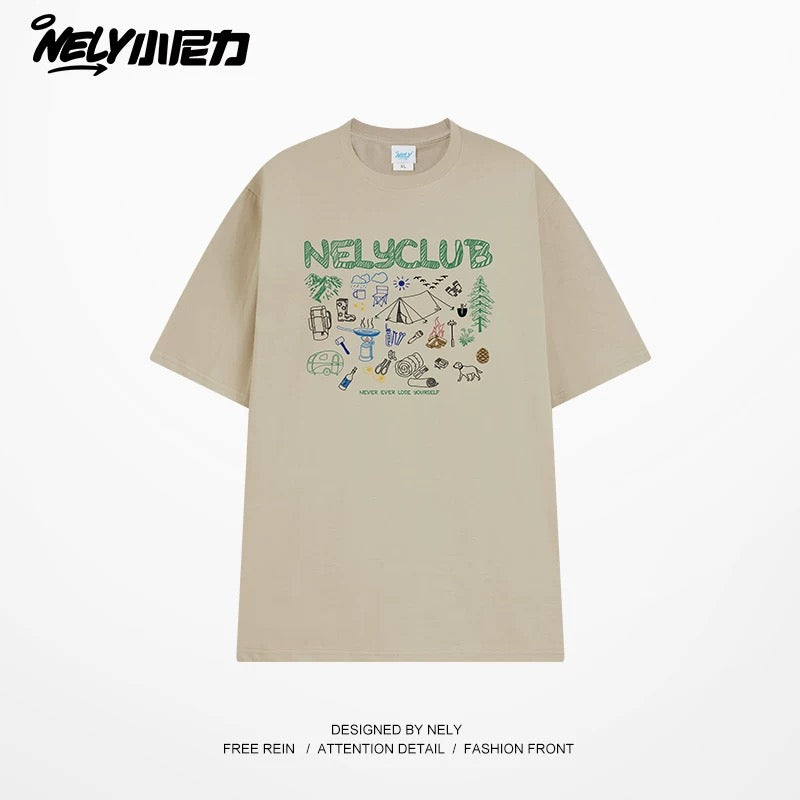 NELY Little Nelly Cartoon Graffiti Cotton Short-sleeved T-shirt Men and Women 2025 Summer New Fashion Brand Inner Half-sleeved Top