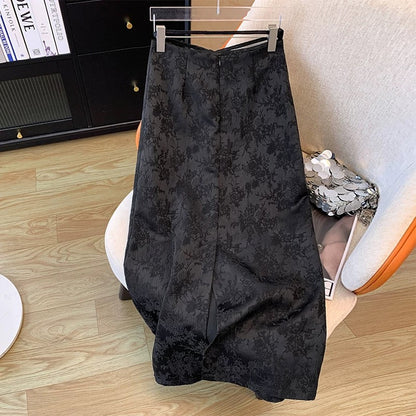The counter has withdrawn the scissor label new Chinese style retro jacquard skirt for women spring new high waist slimming slit one step skirt