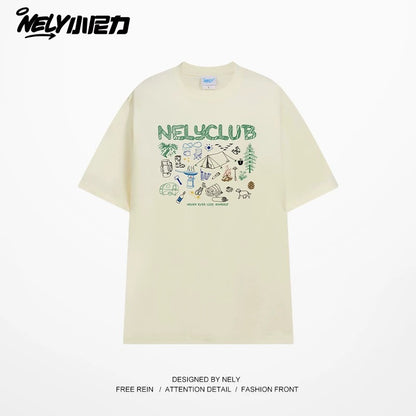 NELY Little Nelly Cartoon Graffiti Cotton Short-sleeved T-shirt Men and Women 2025 Summer New Fashion Brand Inner Half-sleeved Top