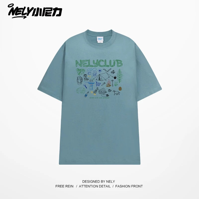 NELY Little Nelly Cartoon Graffiti Cotton Short-sleeved T-shirt Men and Women 2025 Summer New Fashion Brand Inner Half-sleeved Top