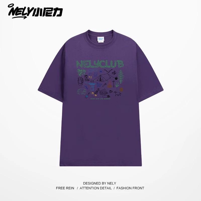 NELY Little Nelly Cartoon Graffiti Cotton Short-sleeved T-shirt Men and Women 2025 Summer New Fashion Brand Inner Half-sleeved Top