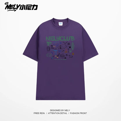 NELY Little Nelly Cartoon Graffiti Cotton Short-sleeved T-shirt Men and Women 2025 Summer New Fashion Brand Inner Half-sleeved Top
