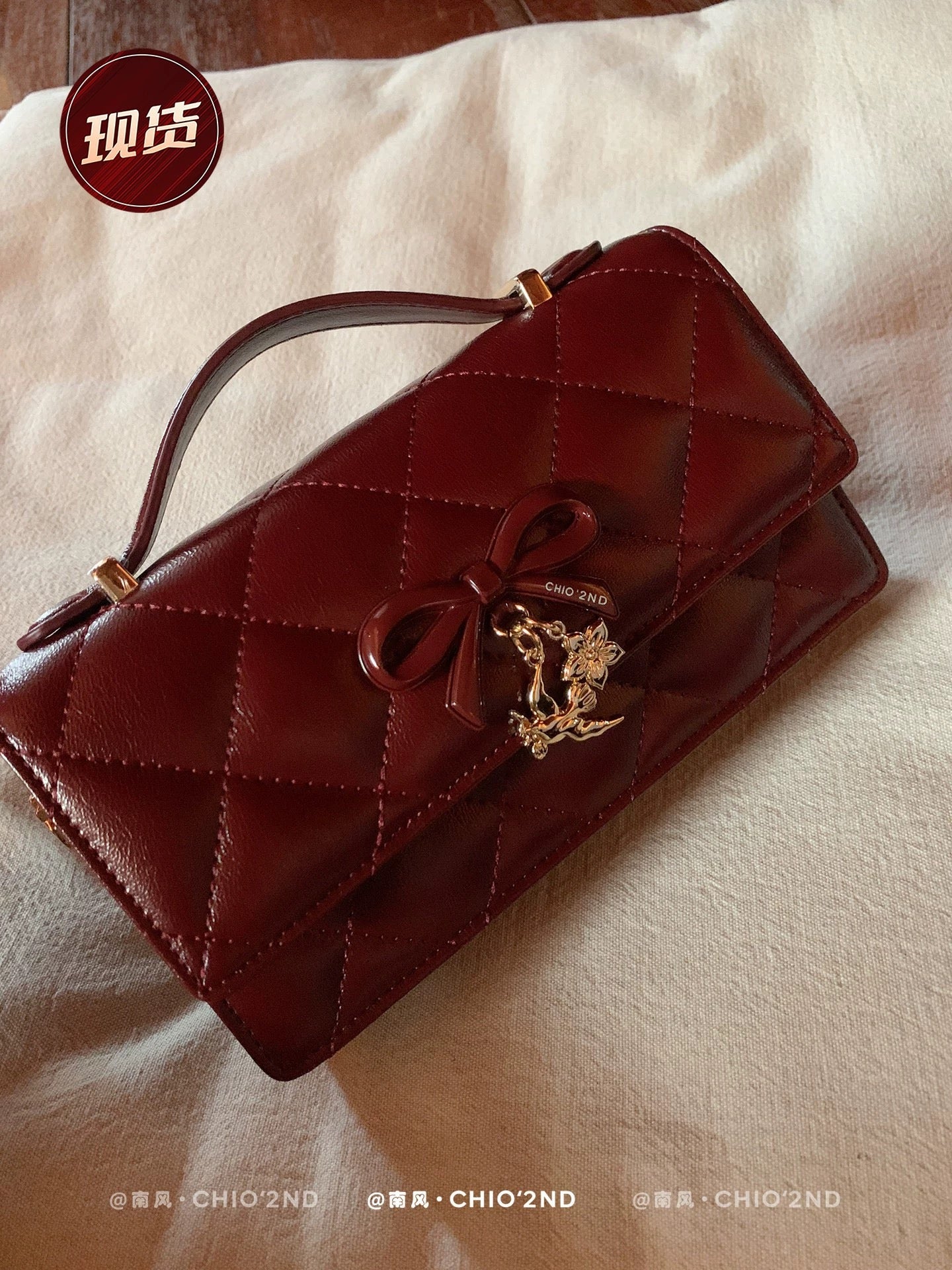 Chio2nd Nanfeng Peach Blossom Bracelet, Pink Handbag with Bow, Women's Shoulder Bag, Crossbody Bag