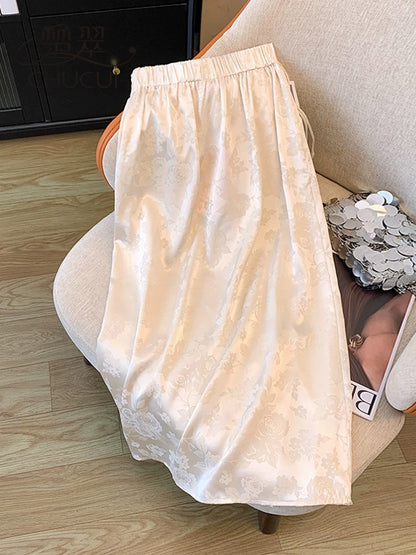 New Chinese Jacquard Skirt Women's Autumn Small Light Chinese Style Tang Suit Hip Covering Skirt One Step Skirt 2024 New Style