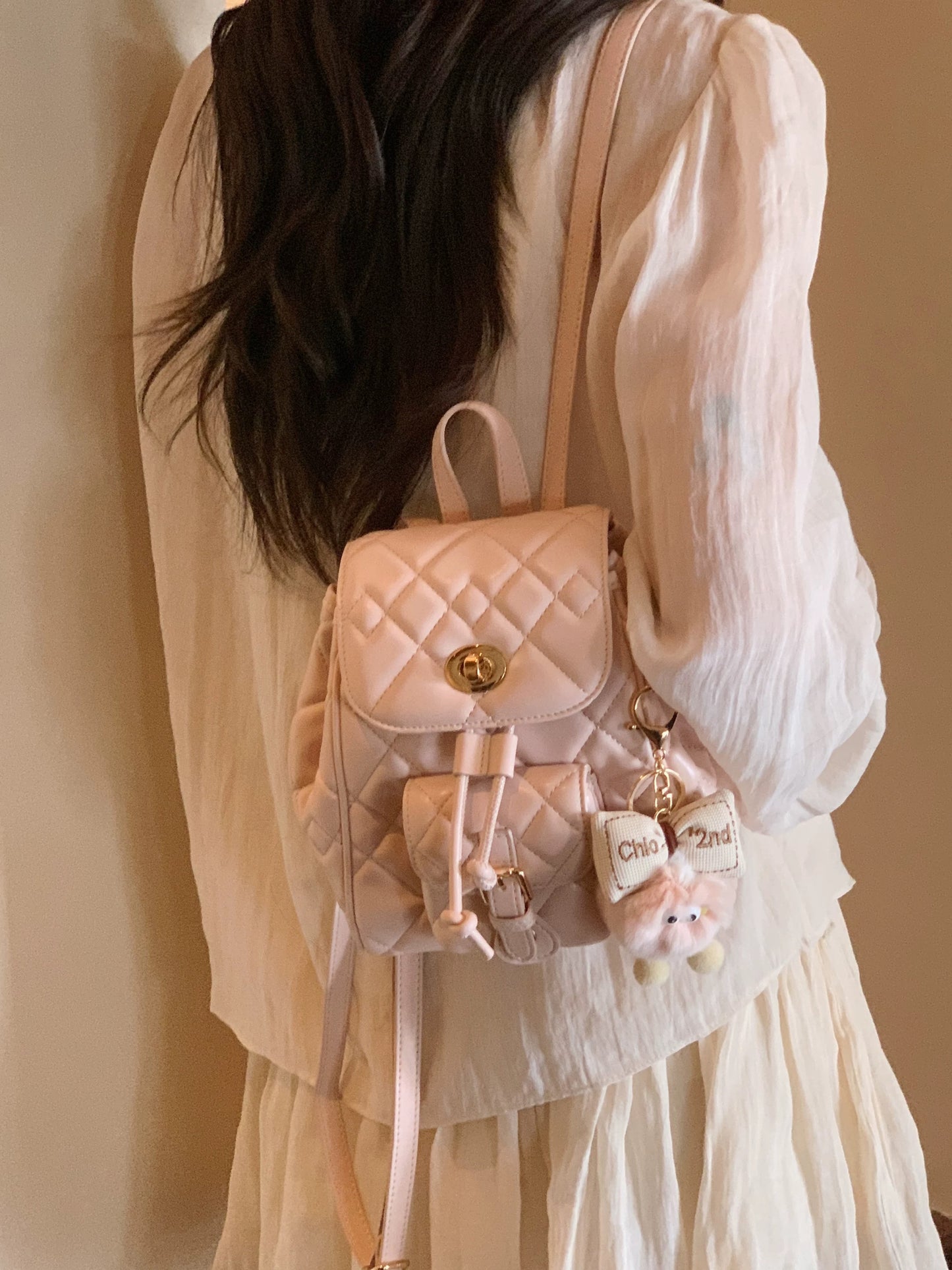 Chio2nd Wind Kiss Rose Backpack for Women, 2026 New Arrival, Diamond Pattern Handbag/Shoulder Bag