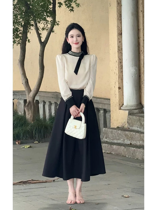 LILI Li Lijia [Eve] Qianjinfeng Satin Shirt Suit Skirt 2025 Autumn New French Two-piece Suit