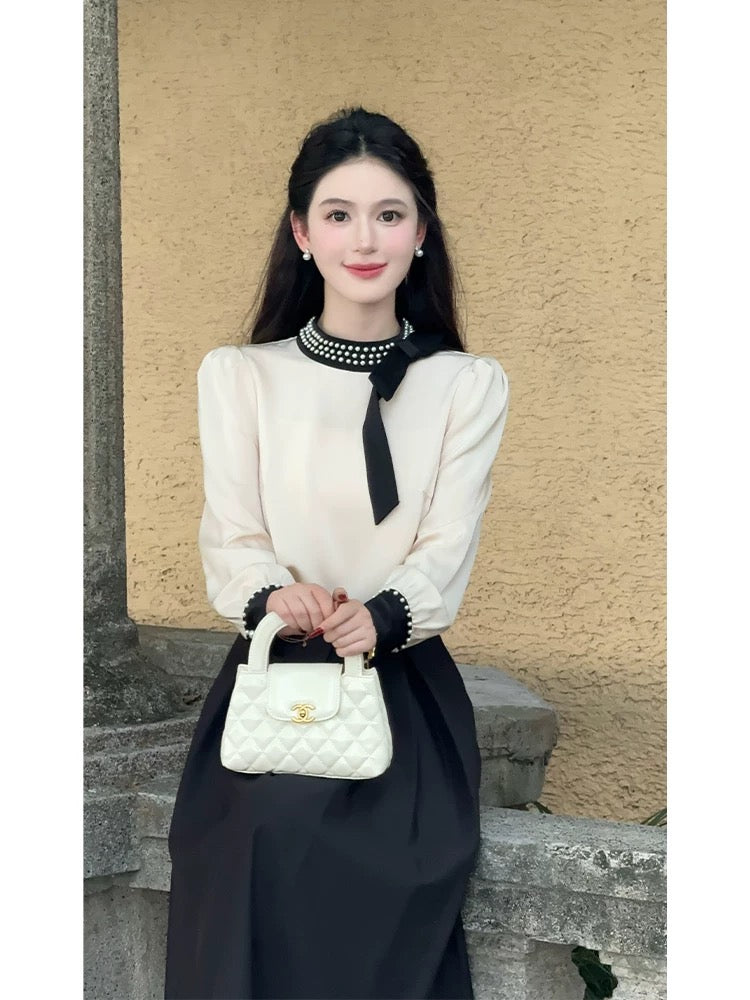 LILI Li Lijia [Eve] Qianjinfeng Satin Shirt Suit Skirt 2025 Autumn New French Two-piece Suit