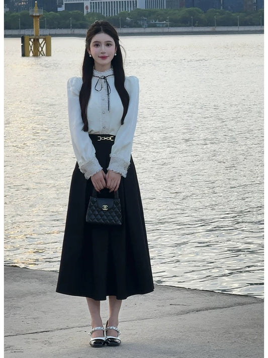 LILI Li Lijia [Hera Girl] Xiaoxiang style daughter suit 2025 autumn shirt skirt complete set